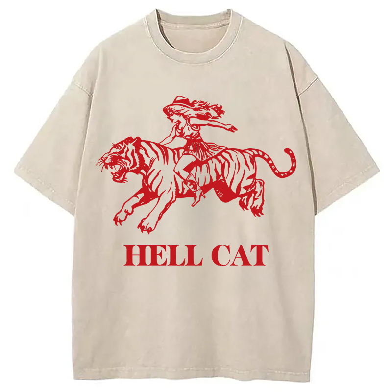 Tokyocanvas Vintage Cowgirl Hell Cat Washed T-Shirt