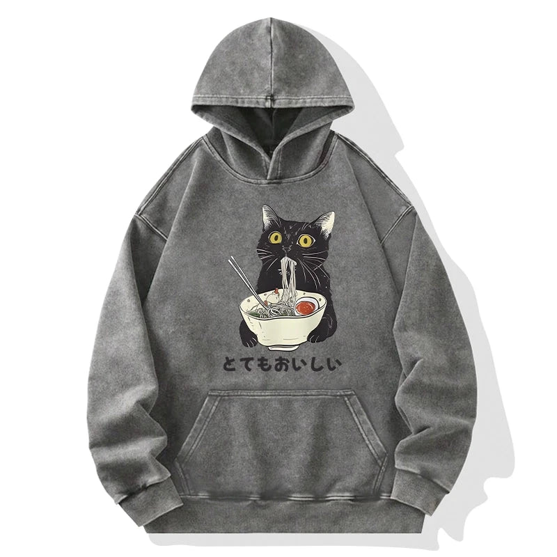 Tokyocanvas Cats Eat Ramen Noodles Washed Hoodie