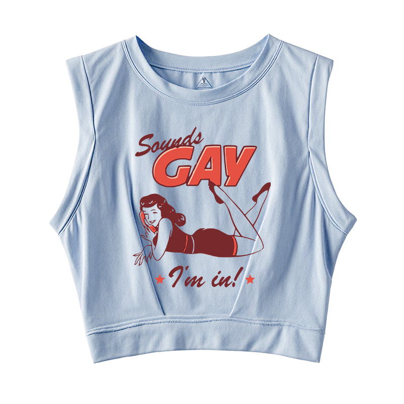 Tokyocanvas Sounds Gay I'm In Ringe Sleeveless Crop Top