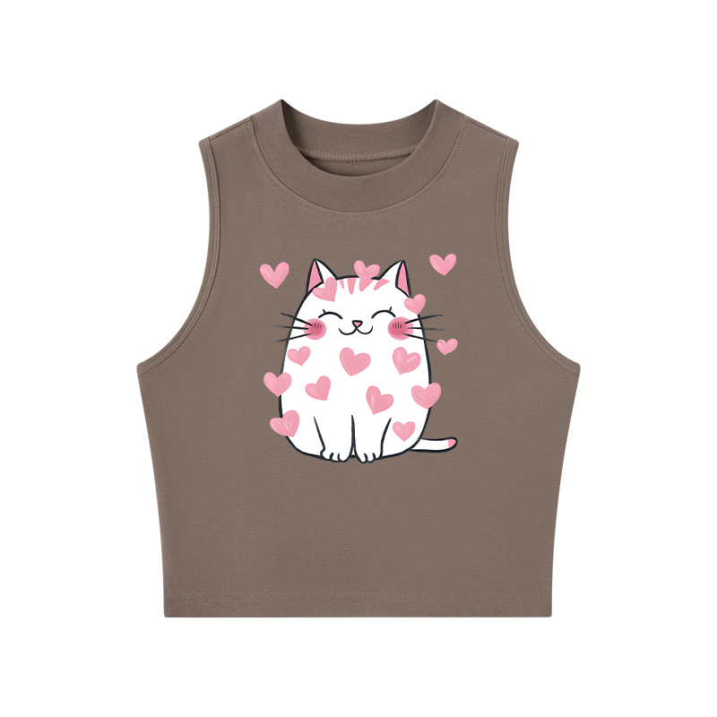Tokyocanvas Valentines Love Cat Crew Neck Crop Top