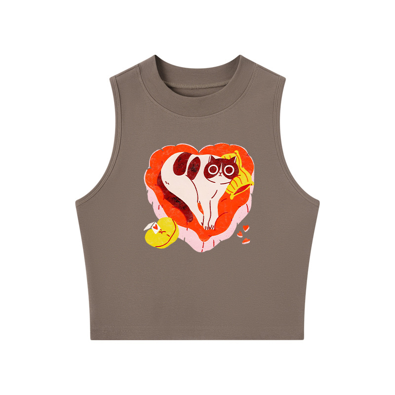 Tokyocanvas Cat Heart Valentine Crew Neck Crop Top