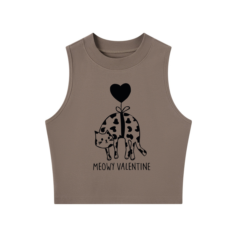 Tokyocanvas Meow Valentine Crew Neck Crop Top