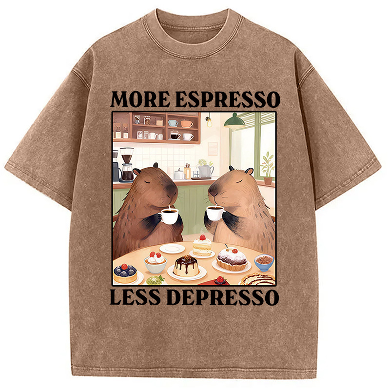 Tokyocanvas Capybaras Drink Coffee Washed T-Shirt