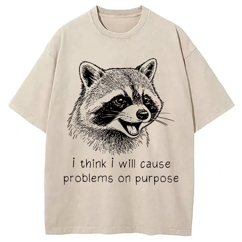 Tokyocanvas Stupid Raccoon Funny Washed T-Shirt