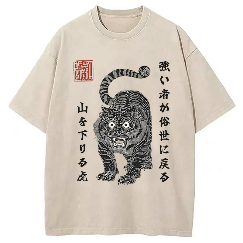 Tokyocanvas Wild Back Strong Tiger Washed T-Shirt