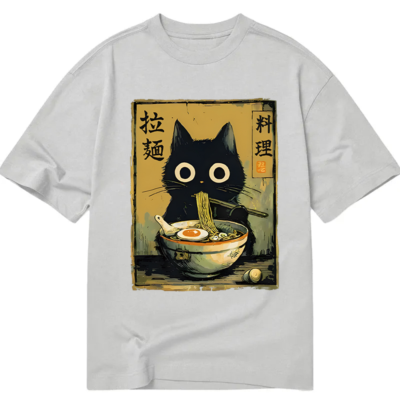 Tokyocanvas Cute Black Cat Eating Ramen Classic T-Shirt