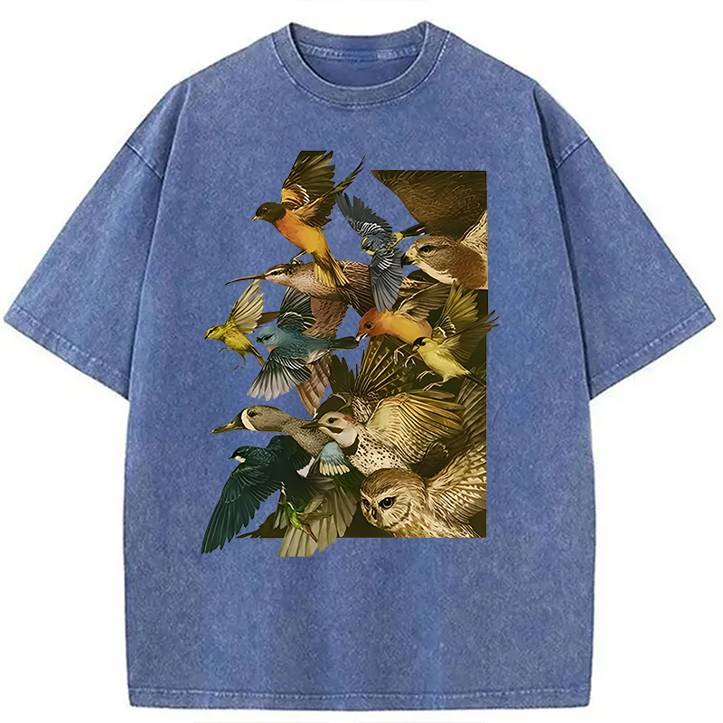 Tokyocanvas Flock Of Flying Birds Washed T-Shirt