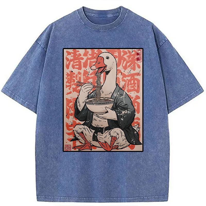 Tokyocanvas Duck Samurai Eats Ramen Washed T-Shirt