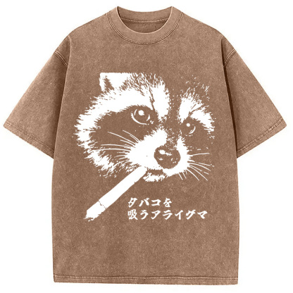 Tokyocanvas Somking Raccoon Washed T-Shirt