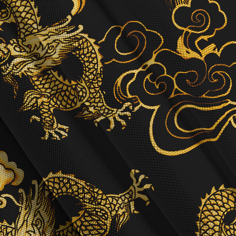 Tokyocanvas Black Gold Oriental Dragon Hawaiian Shirt