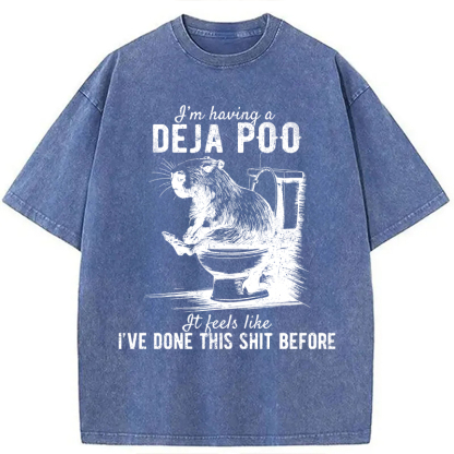 Tokyocanvas Funny Capybara Deja Poo Meme Washed T-Shirt