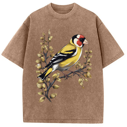 Tokyocanvas Goldfinch Bird Washed T-Shirt