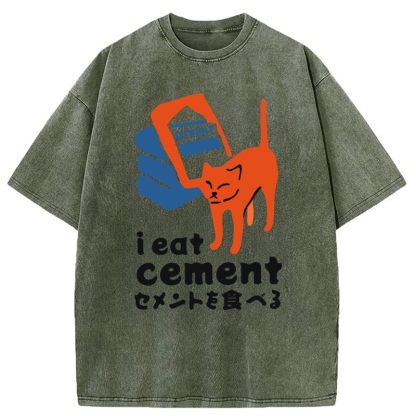 Tokyocanvas I Eat Cement Meme Cat Washed T-Shirt
