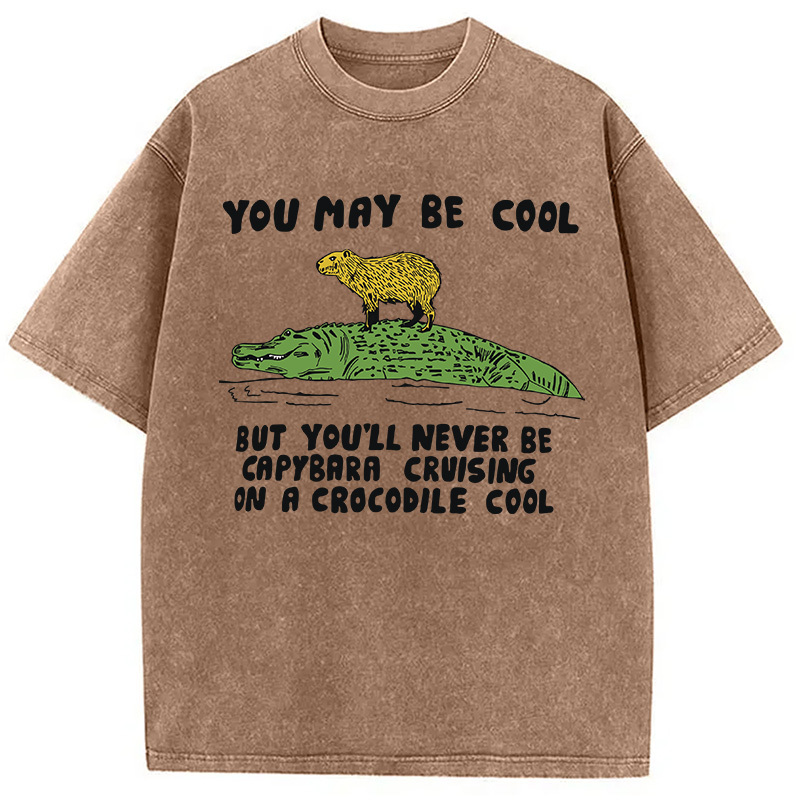 Tokyocanvas Funny Capybara Riding Crocodile Washed T-Shirt