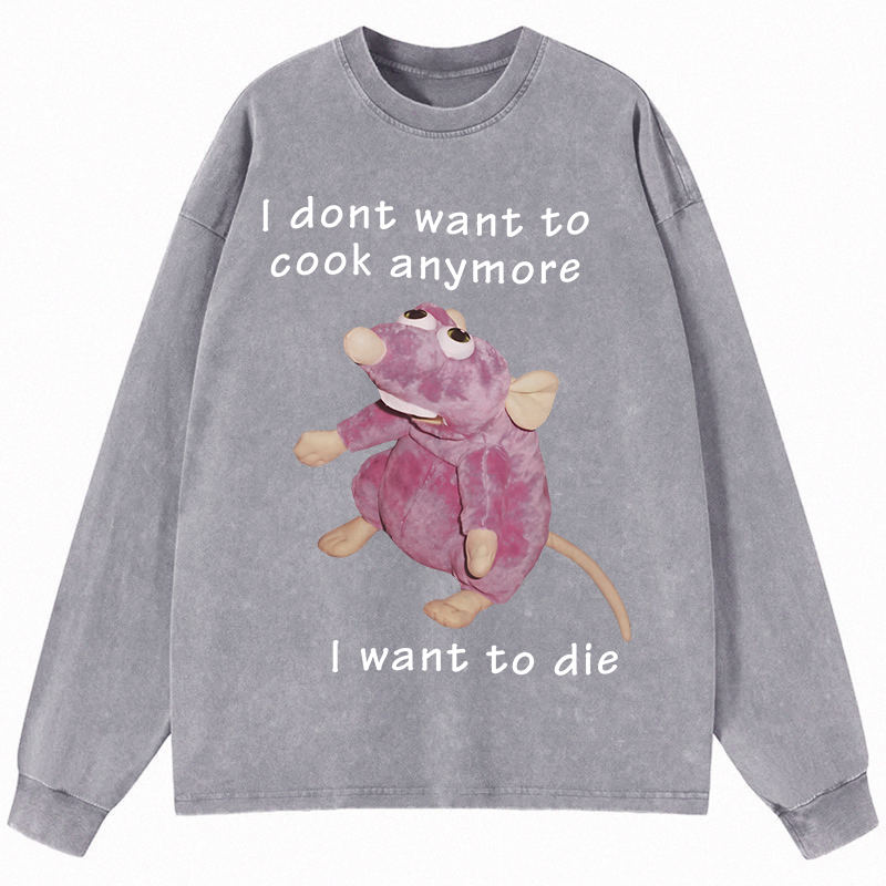 Tokyocanvas I Don't Want To Cook Anymore Long Sleeve Washed T-Shirt