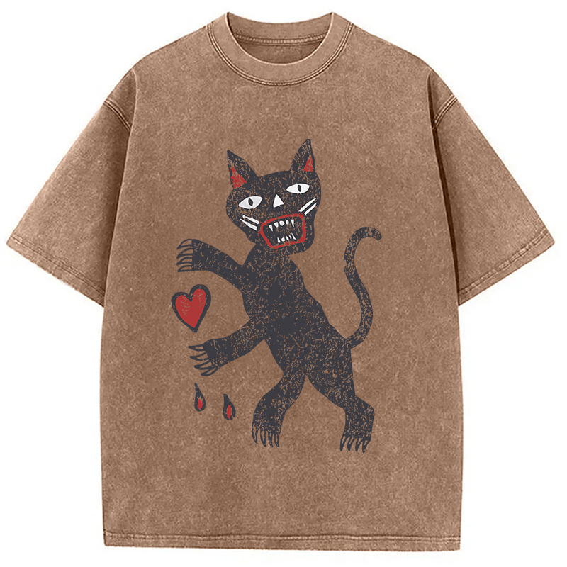 Tokyocanvas Black Cat Art Washed T-Shirt