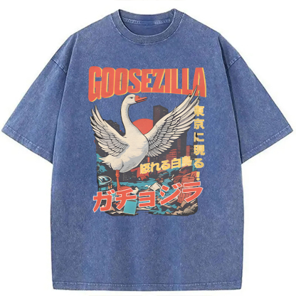 Tokyocanvas Goosezilla Funny Goose Washed T-Shirt