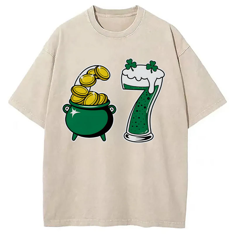 Tokyocanvas Funny 6 7 St Patricks Day Washed T-Shirt