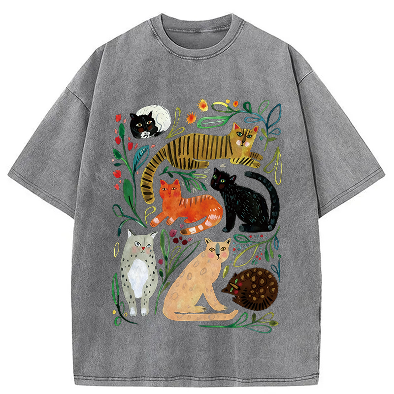 Tokyocanvas Colorful Cats Vintage Washed T-Shirt
