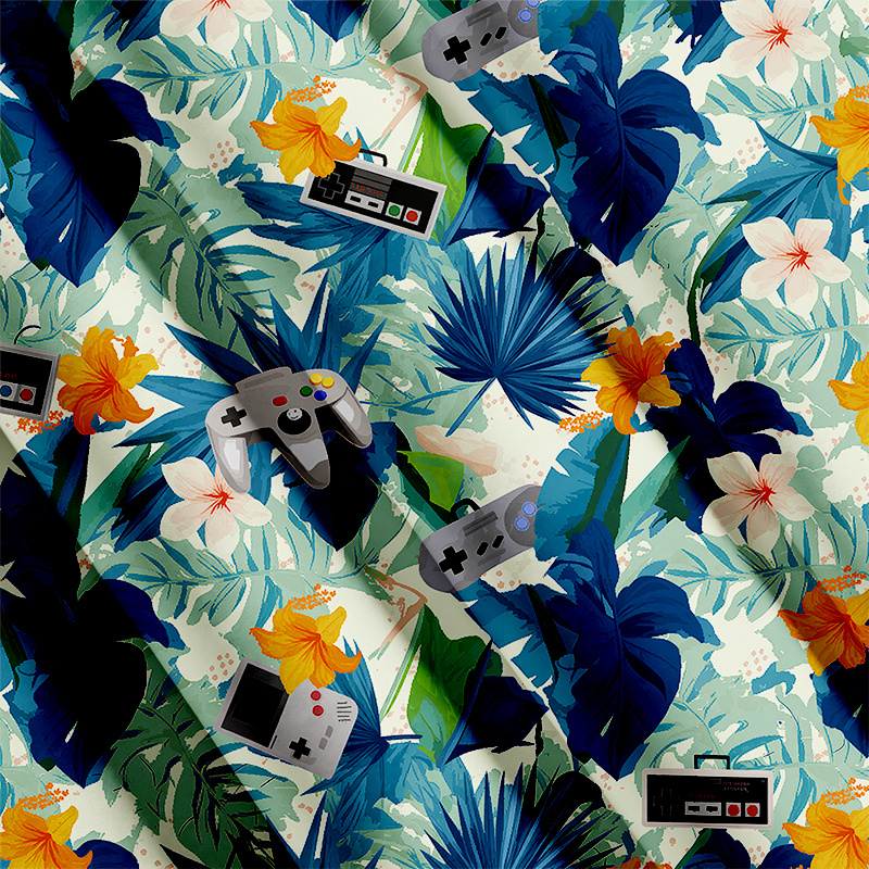 Tokyocanvas Hawaiian Tropicals & Retro Gamers Button Up Pocket Shirt