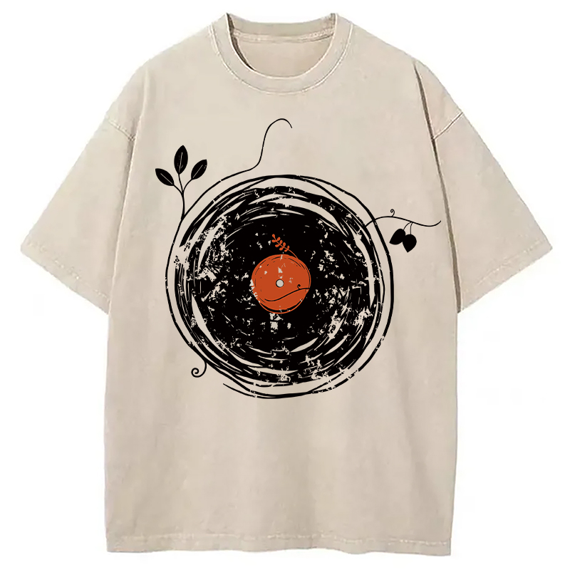 Tokyocanvas Enchanting Vinyl Records Vintage Washed T-Shirt
