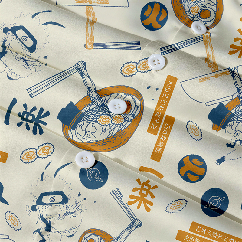 Tokyocanvas White Seafood Ramen Hawaiian Shirt