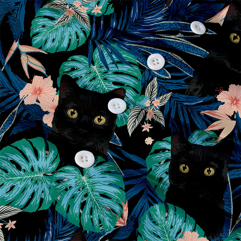 Tokyocanvas Tropical Black Cat Hawaiian Shirt