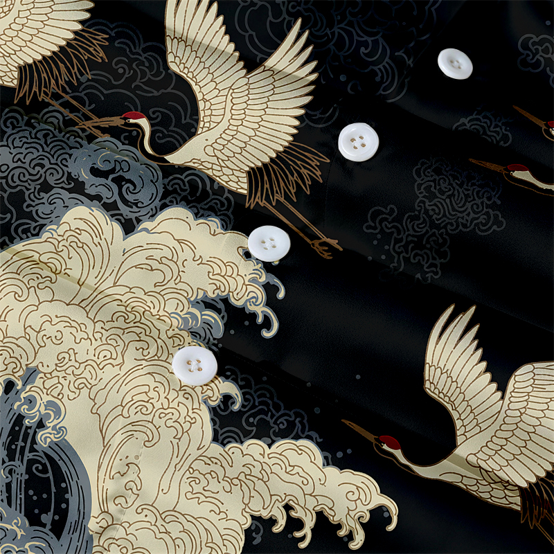 Tokyocanvas Crane Waves Elegance Hawaiian Shirt