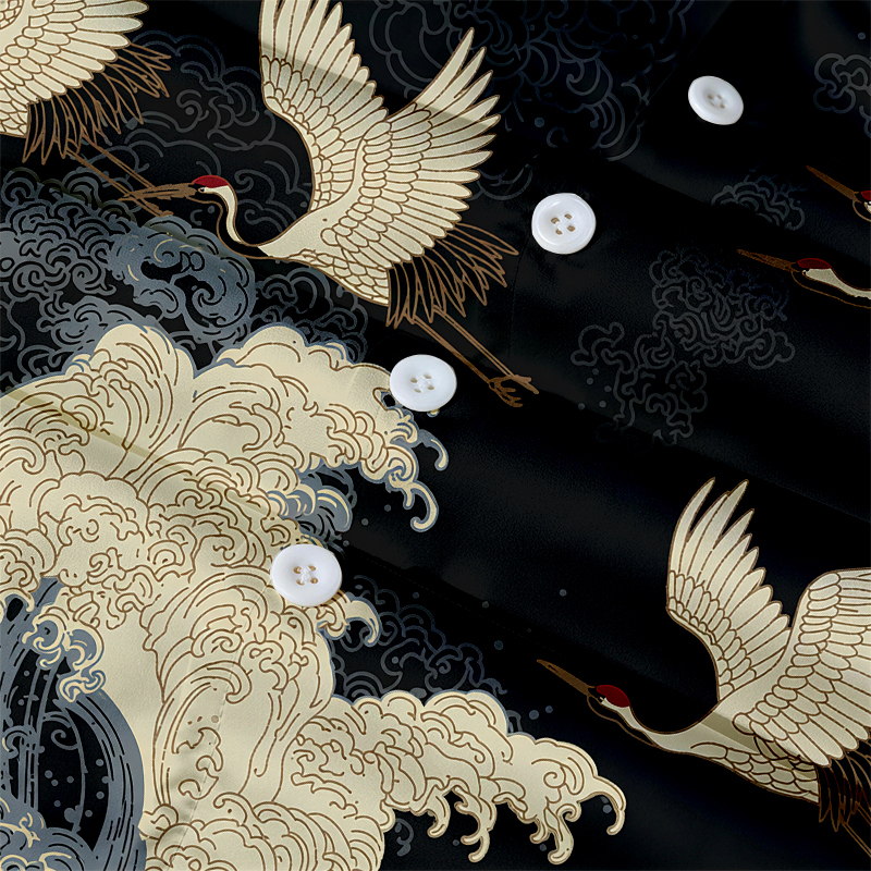 Tokyocanvas Crane Waves Elegance Hawaiian Shirt