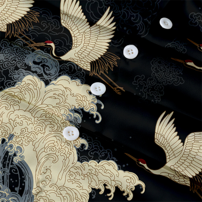 Tokyocanvas Crane Waves Elegance Hawaiian Shirt