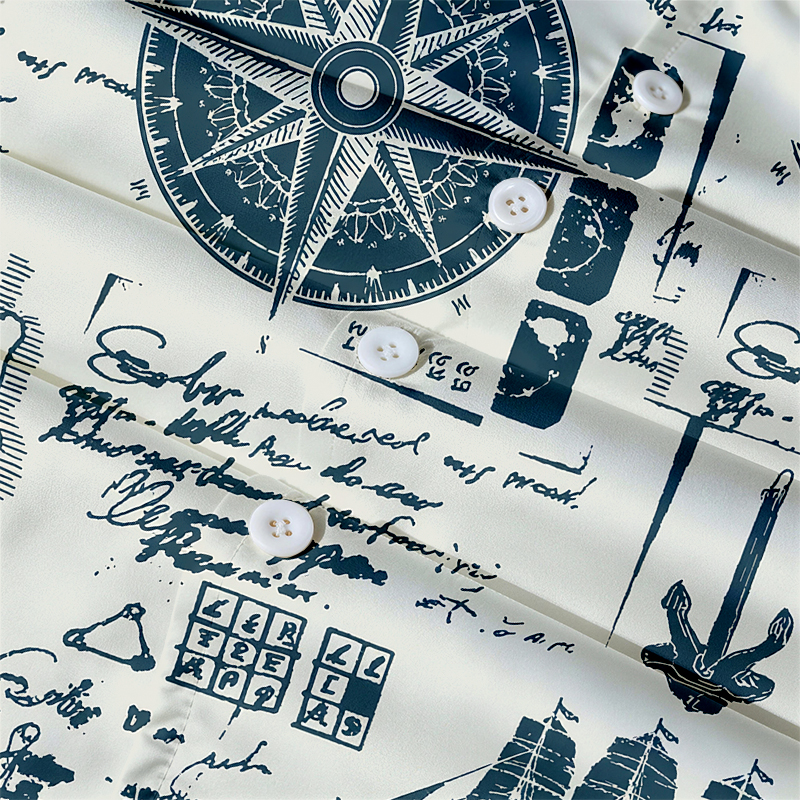 Tokyocanvas Nautical Explorer Map Hawaiian Shirt