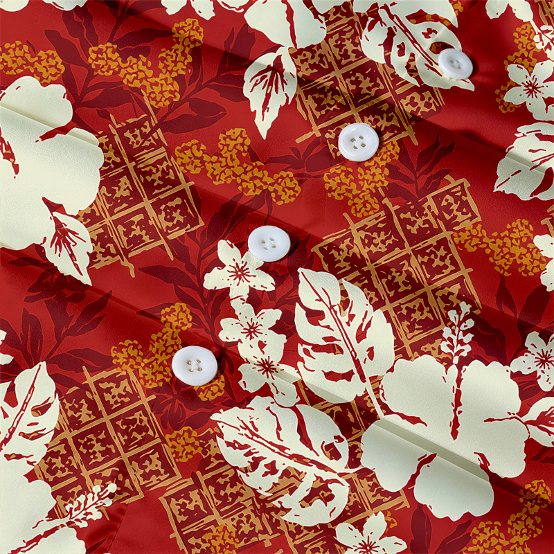 Tokyocanvas Red Batik Hibiscus Hawaiian Shirt