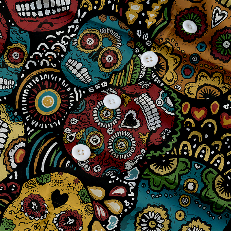 Tokyocanvas Sugar Skull Fiesta Hawaiian Shirt