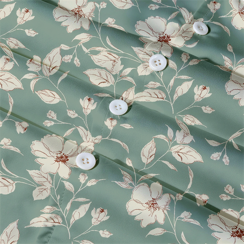 Tokyocanvas Sage Floral Whisper Hawaiian Shirt