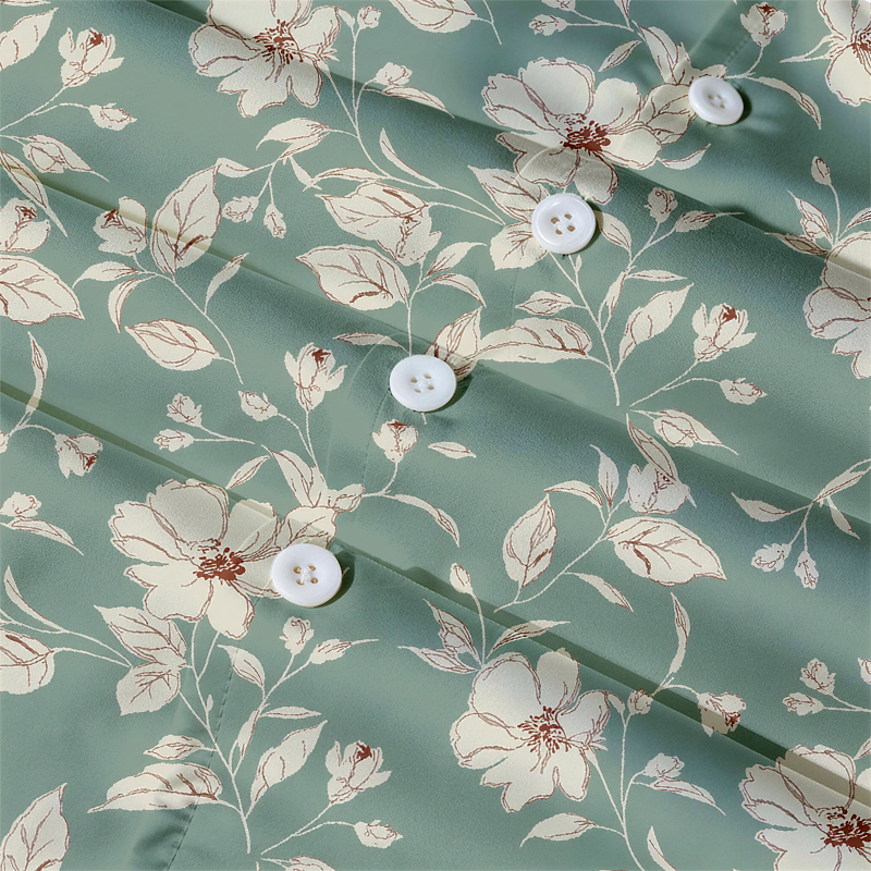 Tokyocanvas Sage Floral Whisper Hawaiian Shirt