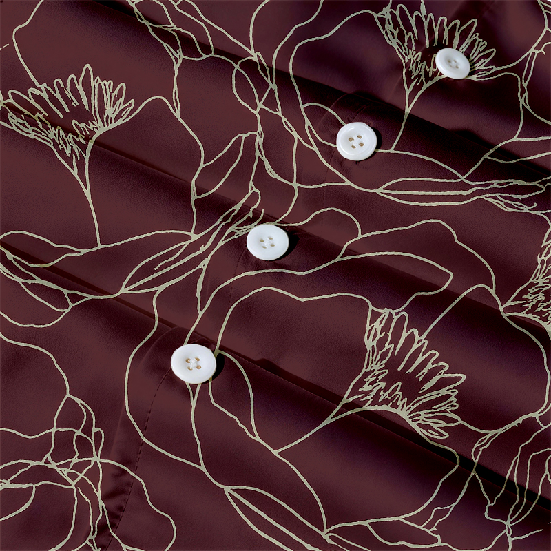 Tokyocanvas Burgundy Line Bloom Hawaiian Shirt