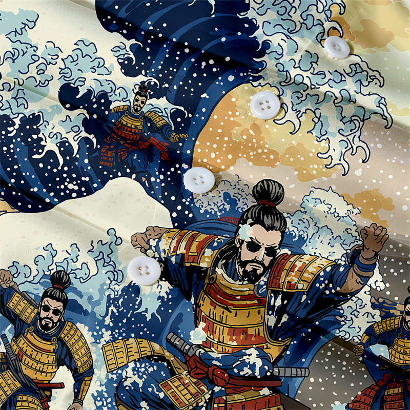 Tokyocanvas Japanese Samurai Surfing Aloha Hawaiian Shirt