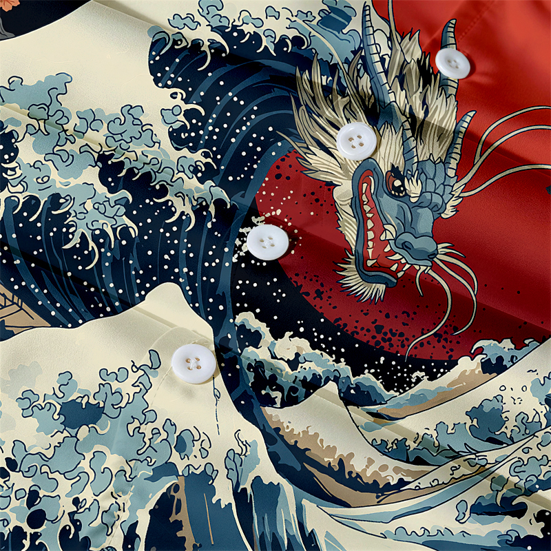 Tokyocanvas Japanese Dragon Koi Fish Hawaiian Shirt