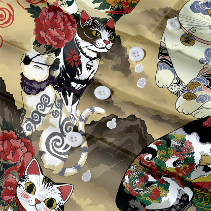 Tokyocanvas Japanese Cat Tattoo Hawaiian Shirt