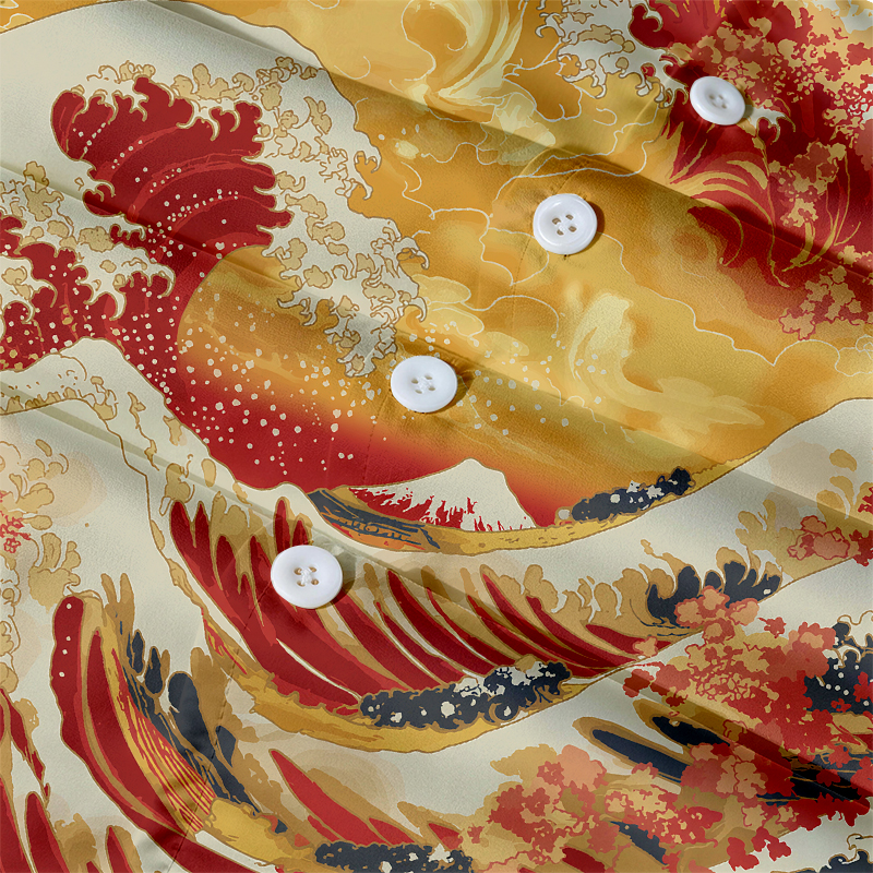Tokyocanvas Red Wave Hawaiian Shirt