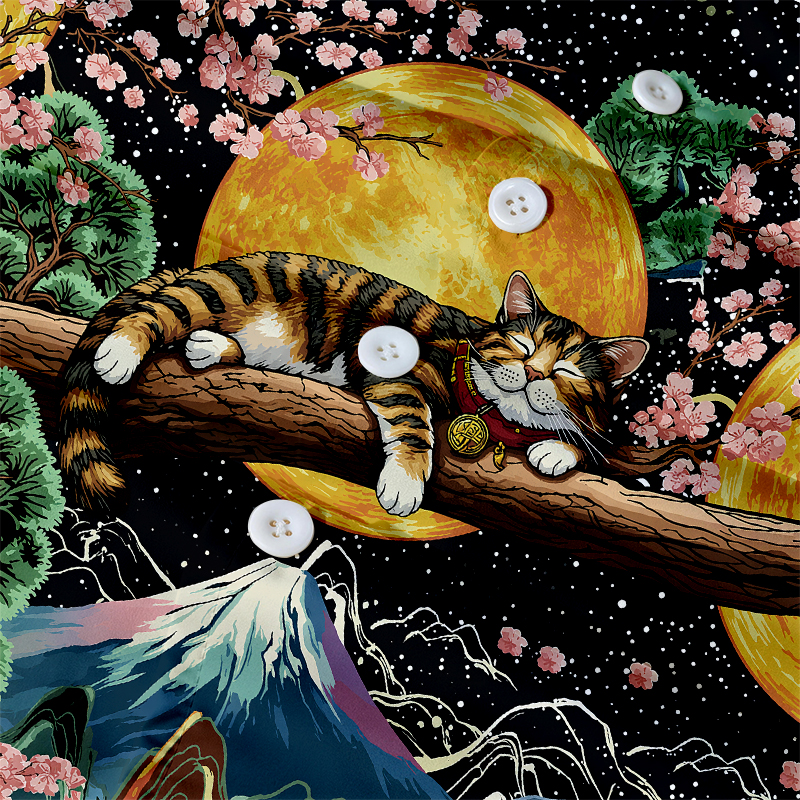 Tokyocanvas Moon Cat Hawaiian Shirt