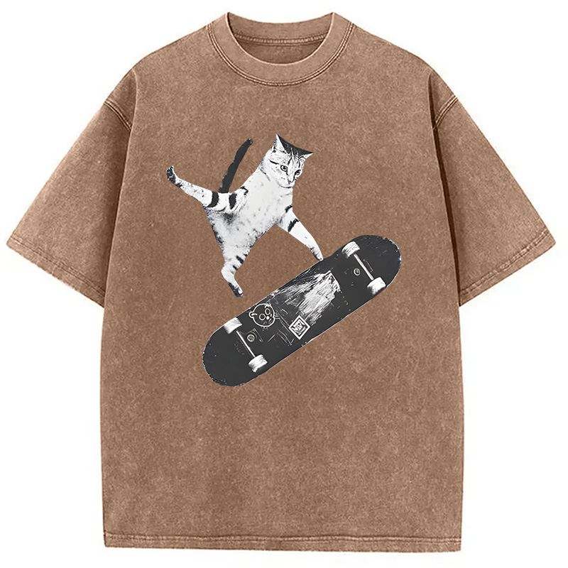 Tokyocanvas Skateboarding Cat Washed T-Shirt