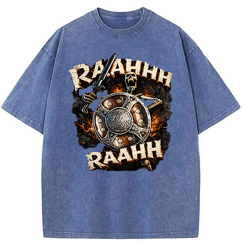 Tokyocanvas Skeleton Banging Shield Funny Washed T-Shirt