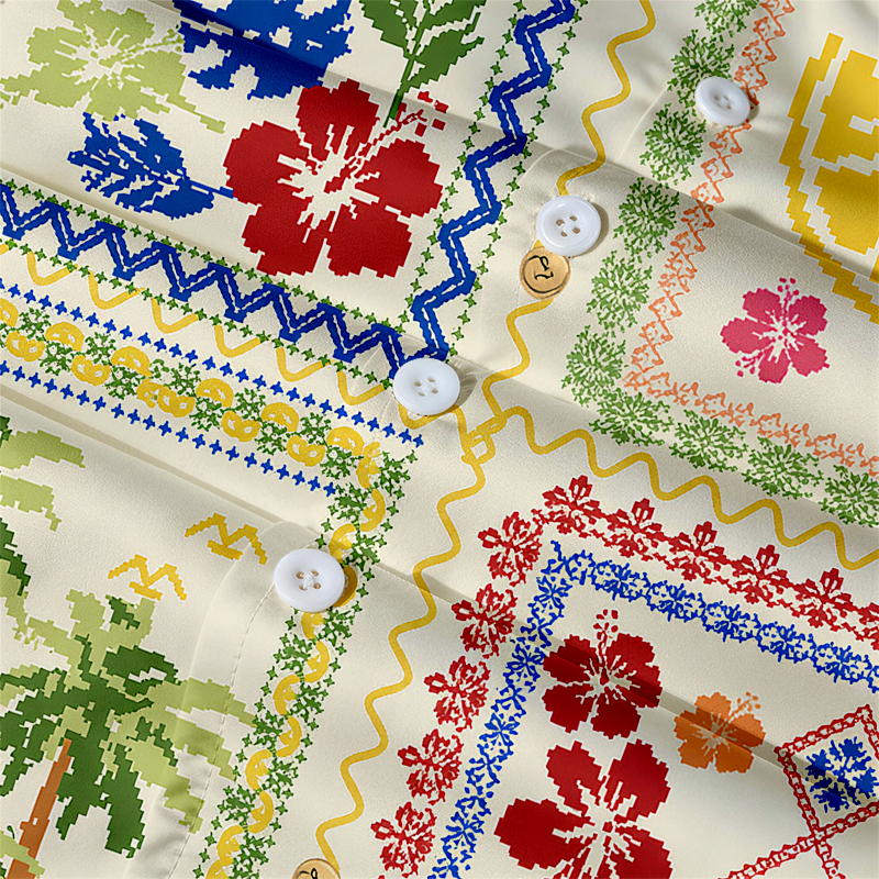 Tokyocanvas Pixel Tropic Lemon Hawaiian Shirt