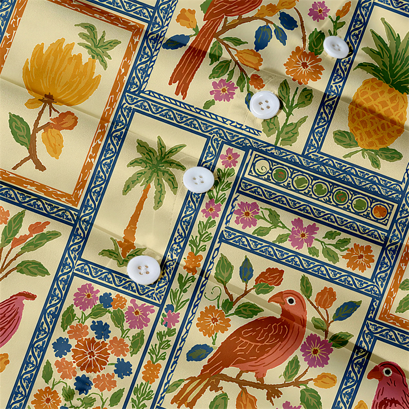 Tokyocanvas Parrot Flower Mosaic Hawaiian Shirt