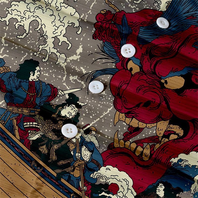 Tokyocanvas Demon And Samurai At Sea Hawaiian Shirt