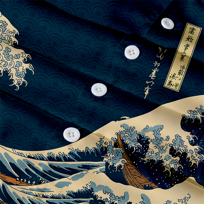 Tokyocanvas Japanese Wave Hawaiian Shirt