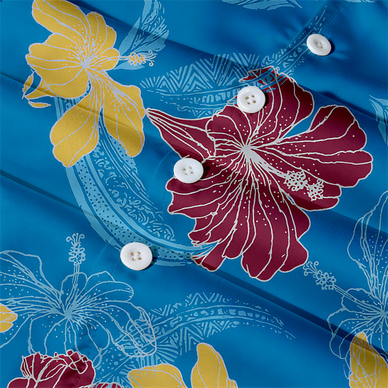 Tokyocanvas Blue Hibiscus Floral Hawaiian Shirt