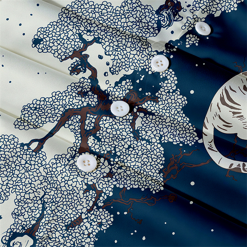 Tokyocanvas White Tiger Climbing A Tree Hawaiian Shirt