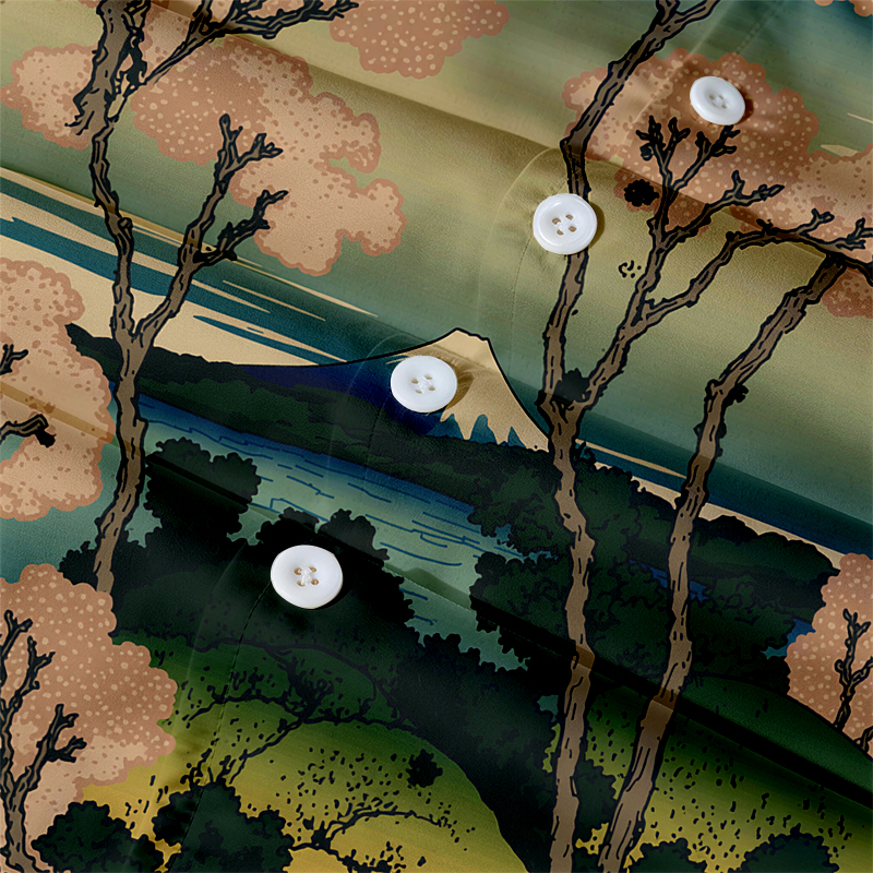 Tokyocanvas Mount Fuji & Cherry Blossoms Hawaiian Shirt
